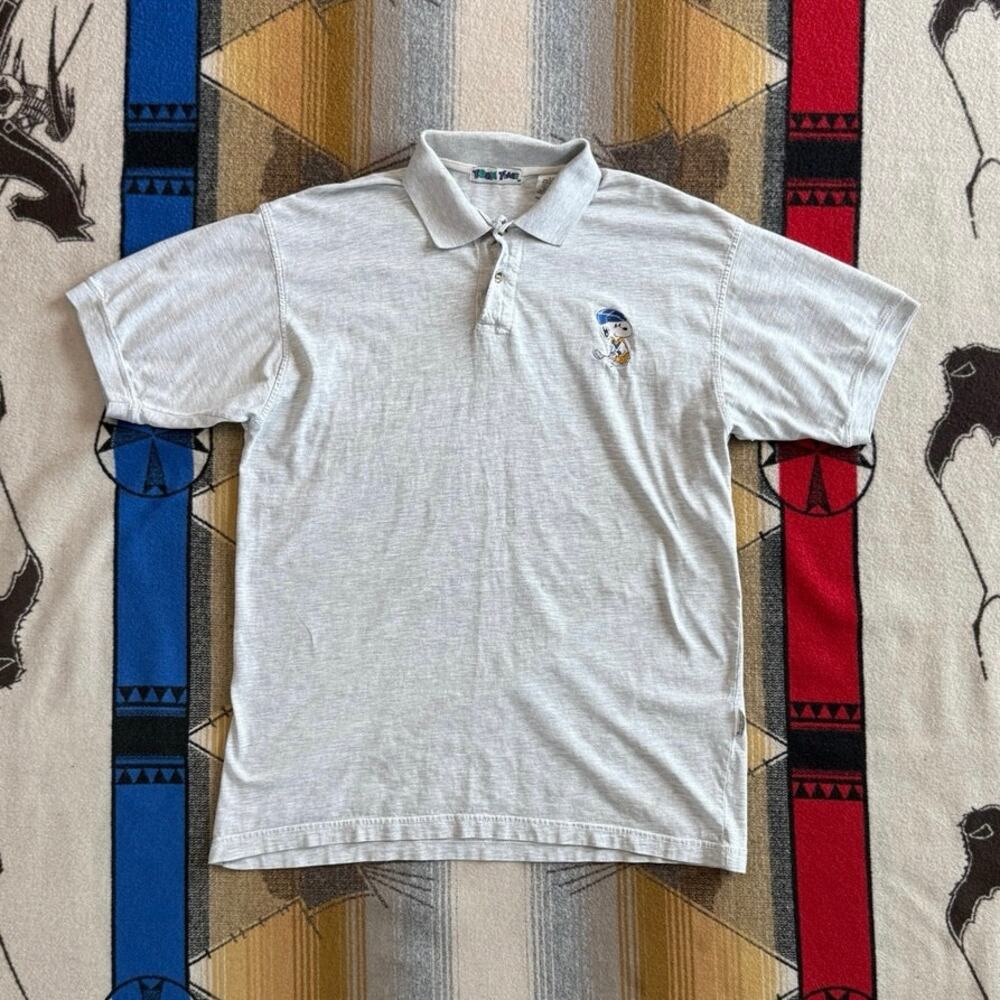 Vintage 90s Men’s Snoopy Embroidered Golf Polo Size Large Golfing Gray Cartoon